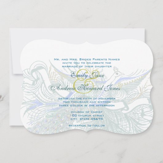 5 x 7ヴィンテージピーコックバード結婚式招待状 招待状 (正面)