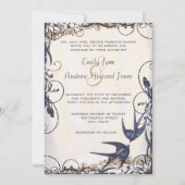 5 x 7ヴィンテージラブバード海軍の結婚式 招待状 (正面)