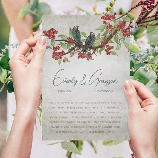 5 x 7ヴィンテージ愛の鳥の茶染み結婚式の招待 招待状