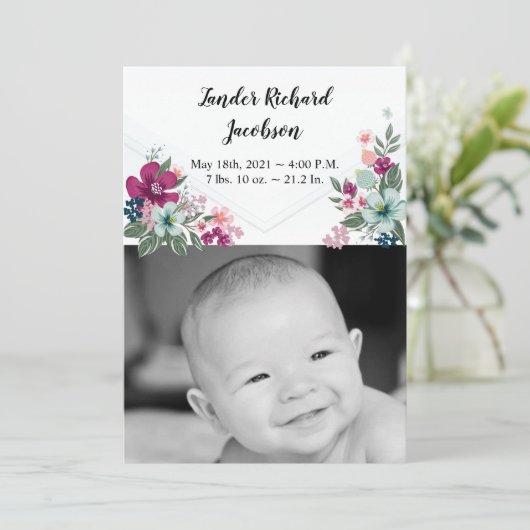 5 x 7写真誕生のお知らせ陸軍トロピカルフラワー 案内状 (スタンド正面)