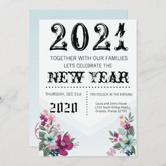 5 x 7新年イブ招待状熱帯花オン 招待状 (正面/裏面)