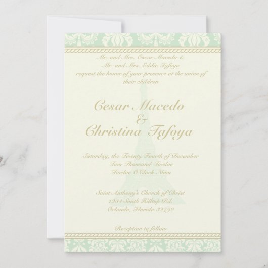 5 x 7結婚式招待状ダマスクパリエッフェルタワー 招待状 (正面)