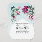 5 x 7結婚式招待状トロピカルフラワーオンブルーオム 招待状 (正面/裏面)