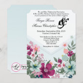 5 x 7結婚式招待状熱帯花オンブルーオーム 招待状 (正面/裏面)