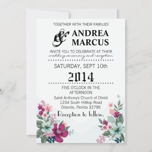 5 x 7結婚式招待状熱帯花オンブルーオーム 招待状 (正面)