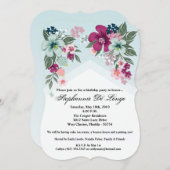 5 x 7誕生日招待状トロピカルフラワーオンブルーオーム 招待状 (正面/裏面)