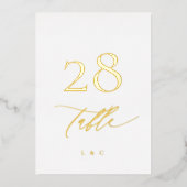 5 x 7金ゴールドフォーマル白黒結婚のテーブル番号 箔招待状 (正面)