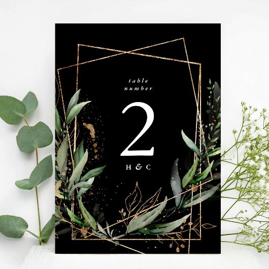 5 x 7金ゴールドユーカリ黒プレミアムテーブル番号