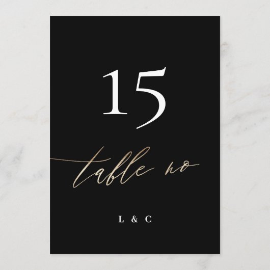 5 x 7黒金ゴールド書結婚の表番号 招待状 (裏面)