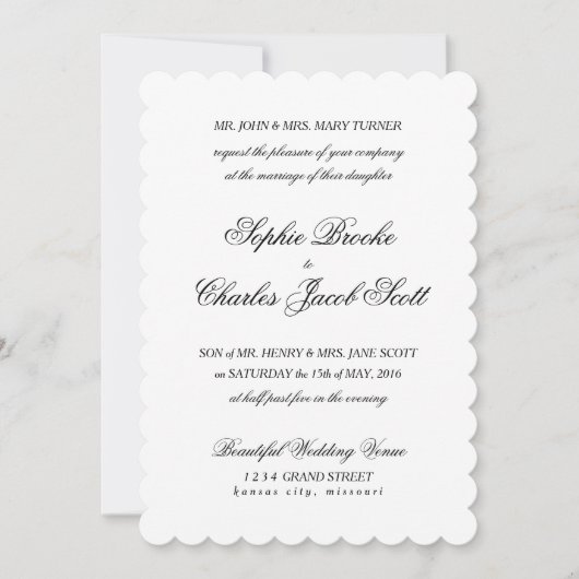 5" x 7"のクラシックスキャロプ結婚式招待状 招待状 (正面)