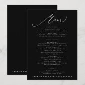5 x 7 エレガントなブラック＆ホワイトのカリグラフィー誕生日 メニュー (正面/裏面)
