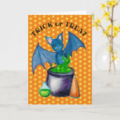 5" x 7" ハロウィン・グリーティングカード 魔法の壺とコウモリ カード (黄色い花)