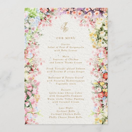 5 x 7 フランスのシャトー風フラワーサマーの結婚式 メニュー (正面)