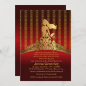 5" x 7" ブライダルプリンセス ゴールドクラウン 招待状 (正面/裏面)