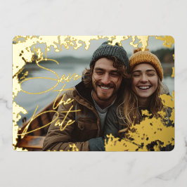 5" x 7" ラスティック リアル ゴールド箔押し Save the Date カード