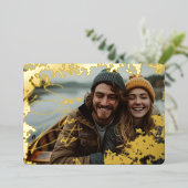 5" x 7" ラスティック リアル ゴールド箔押し Save the Date カード (立ち正面)