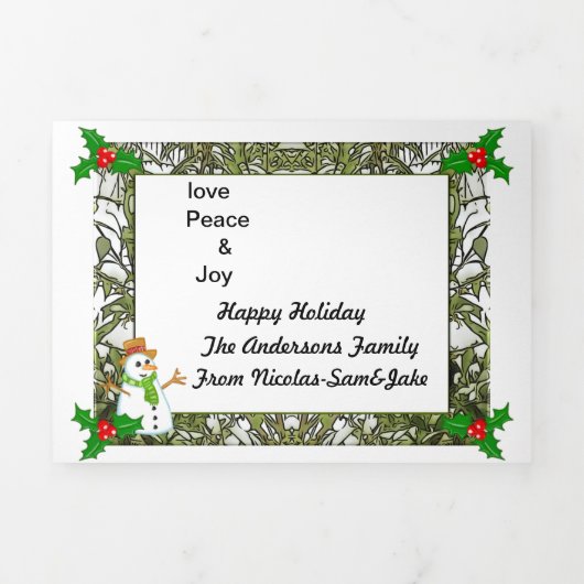 5" x 7"三つ折りレター折り畳みホリデーカードクリスマス 三つ折りクリスマスカード (カバー)