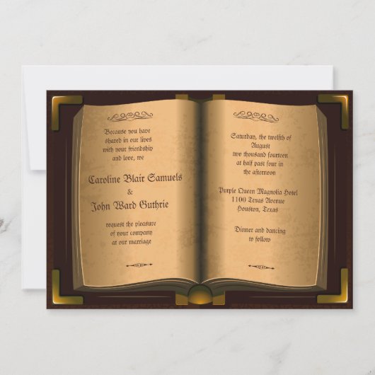 *5" x 7"古代ヴィンテージの革本の結婚式 招待状 (正面)