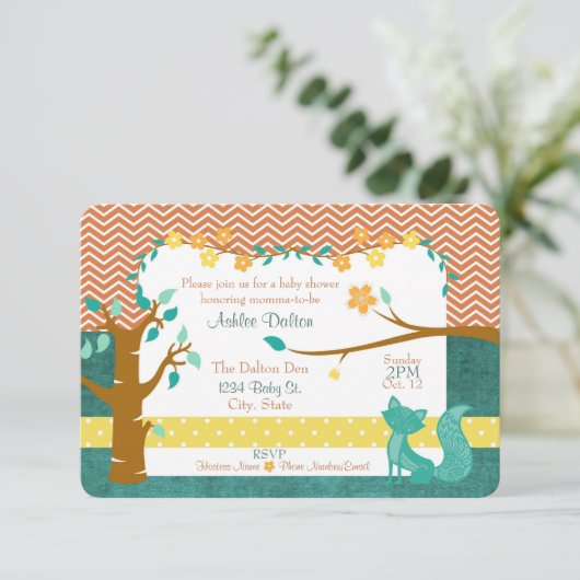 5" x 7"森林キツネのベビーシャワーの招待状 招待状 (スタンド正面)
