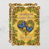 5" x 7"紫の蝶とアイビーのハート招待状 招待状 (正面/裏面)