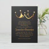 5" x 7"金ゴールドの王室のな女王の王冠のブライダルシャワー 招待状 (スタンド正面)