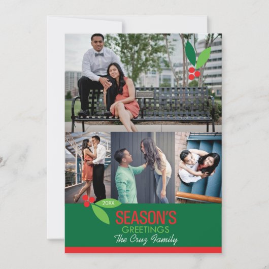 5 x 7 4フォトホリーデザインフラットカード シーズンカード (正面)