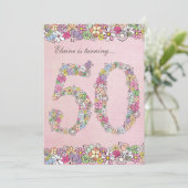 5 x 7 50th Birthday Party春開花テンプレート 招待状 (スタンド正面)