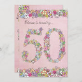5 x 7 50th Birthday Party春開花テンプレート 招待状 (正面/裏面)