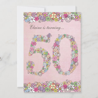 5 x 7 50th Birthday Party春開花テンプレート 招待状