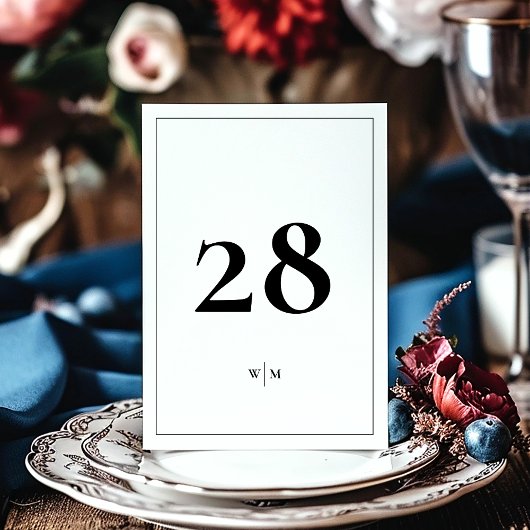 5 x 7 Black Frame White Wedding Table Numbers 招待状