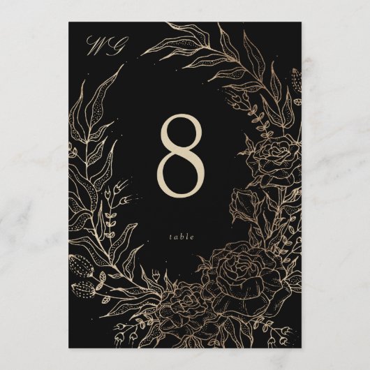 5 x 7 Black Gold Florals Wedding Table Number 招待状 (裏面)