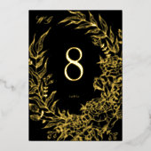 5 x 7 Black Gold FOIL Florals Wedding Table Number 箔招待状 (正面)