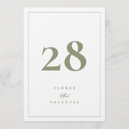 5 x 7 Elegant Moss Green Wedding Table Numbers 招待状