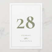 5 x 7 Elegant Moss Green Wedding Table Numbers 招待状 (裏面)