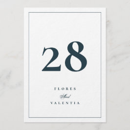 5 x 7 Elegant Navy White Wedding Table Numbers 招待状