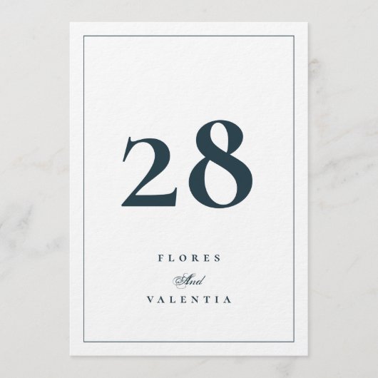 5 x 7 Elegant Navy White Wedding Table Numbers 招待状 (正面)