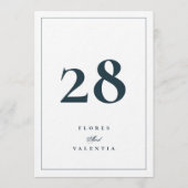 5 x 7 Elegant Navy White Wedding Table Numbers 招待状 (裏面)