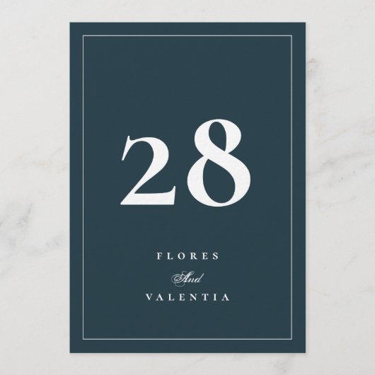 5 x 7 Formal Navy Blue White Wedding Table Numbers 招待状 (正面)