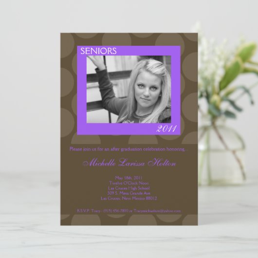 5 x 7 Purp Circle Polk写真の卒業発表 招待状 (スタンド正面)