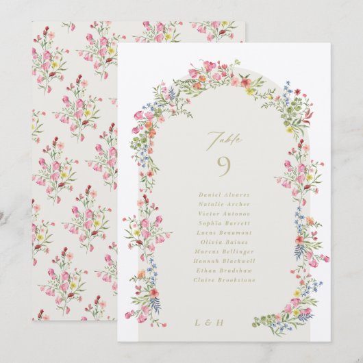 5 X 7 spring floral arch Guest Names Table Number (正面/裏面)