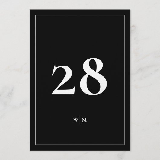 5 x 7 White Frame Black Wedding Table Numbers 招待状 (正面)