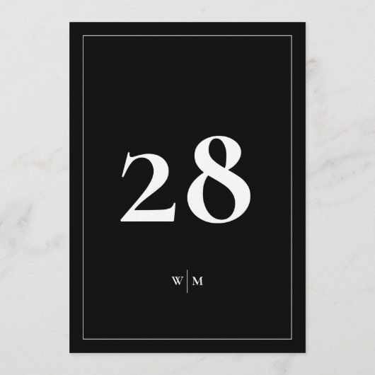 5 x 7 White Frame Black Wedding Table Numbers 招待状 (裏面)
