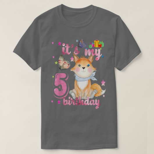 5 Year Old Fox 5th Birthday Party Animal Fox Lover Tシャツ (デザイン正面)