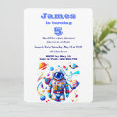 5 Year Old Space Birthday Custom Astronaut Orbit  招待状 (スタンド正面)