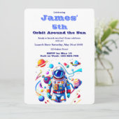 5 Year Old Space Birthday Custom Astronaut Orbit  招待状 (スタンド正面)