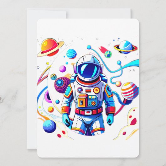 5 Year Old Space Birthday Custom Astronaut Orbit  招待状 (裏面)