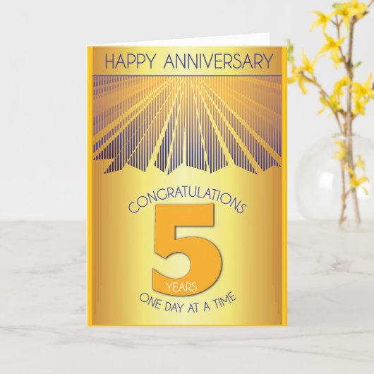 5 Year Sober Anniversary | Golden Ray 12 Step カード (黄色い花)