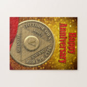 5 Year Sober Coin Glitter Happy Anniversary ジグソーパズル (横)