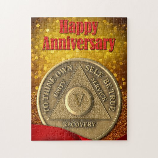 5 Year Sober Coin Glitter Happy Anniversary ジグソーパズル (縦)