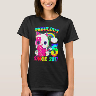 5 Years Old 5th Birthday Cute Cat Girl Fabulous Si Tシャツ